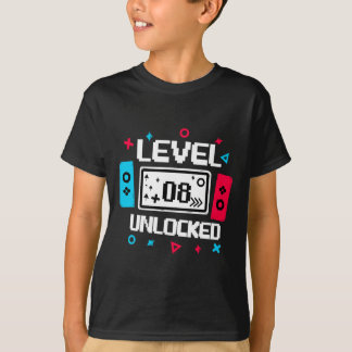 T-shirt Joueur Niveau 8 Débloqué - Cadeau Vidéo pour 8ème