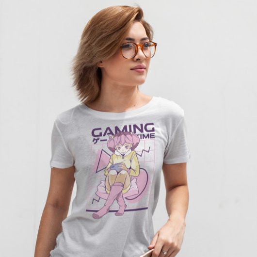 T-shirt Joueuse Anime Cheveux Rose