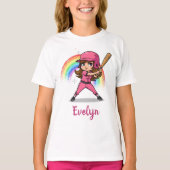 T-shirt Joueuse de baseball mignonne en rose (Devant)