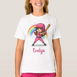 T-shirt Joueuse de baseball mignonne en rose