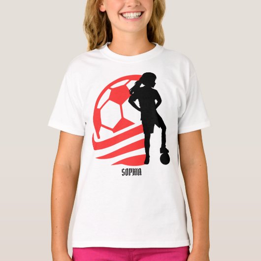 T-shirt Joueuse de football fille, Ballotin de l'équipe de (Devant)