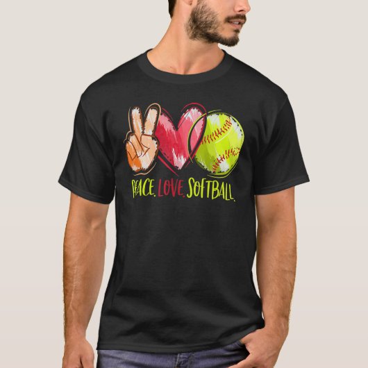 T-shirt Joueuse de softball Filles Peace Love Softball (Devant)
