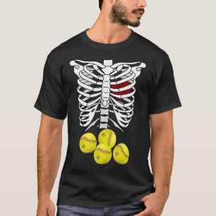 T-shirt Joueuse rapide Filles Red Softball Stitches Skele