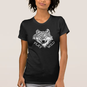 T-shirt Jouez Tête de Loup Gris Hipster Sauvage