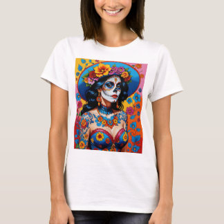 T-shirt Jour coloré de la mort crâne de sucre Tee Art