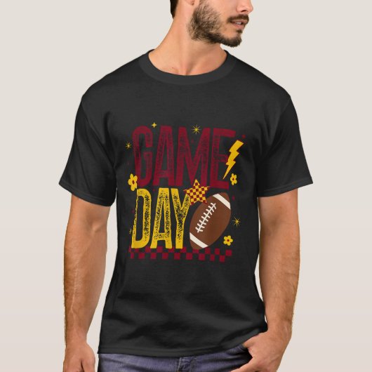 T-shirt Jour de football saison Retro Maroon Gold Checked (Devant)