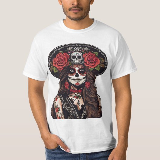T-shirt Jour de la Catrina morte avec des Roses (Devant)