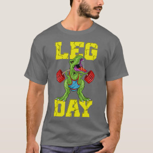 T-shirt Jour de la Jambe Dinosaur Poids Lifter Barbell plu