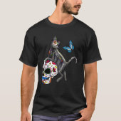 T-shirt Jour De La Morte Chat Crâne Sucre Et Papillon (Devant)