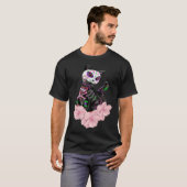 T-shirt Jour De La Morte Crâne Chat Fleurs Roses Pullo (Devant entier)