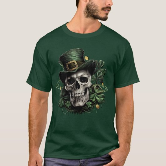 T-shirt Jour de la Saint Patrick Crâne irlandais foncé ave (Devant)