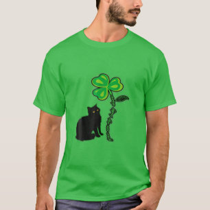 T-shirt Jour de la Saint Patrick Noir Chat Mon Lucky Charm