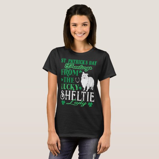 T-shirt Jour de la Saint Patrick Salutations Lucky Sheltie (Devant entier)