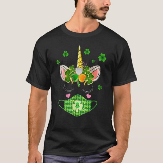 T-shirt Jour de la Saint Patrick Unicorn visage Masque Lep (Devant)