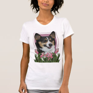 T-shirt Jour de mères - tulipes roses - corgi