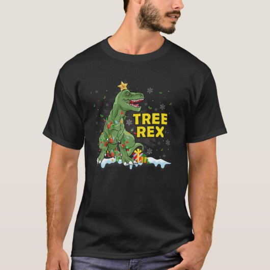 T-shirt Jour de Noël Dinosaure Arbre Rex Pyjamas Led Light (Devant)
