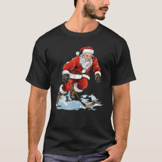 T-shirt Jour de Noël Drôle Père Noël Jouer Hockey sur glac