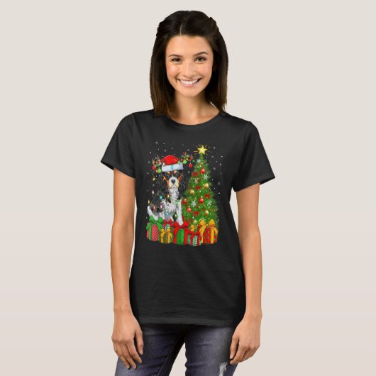 T-shirt Jour de Noël Lumières Père Noël Anglais Setter Chi (Devant entier)