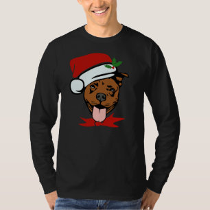 T-shirt Jour De Noël Pitbull Chien À Santa Hat Avec Re