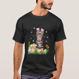 T-shirt Jour de Pâques Chat Lapin Oreilles Oeufs Graphique