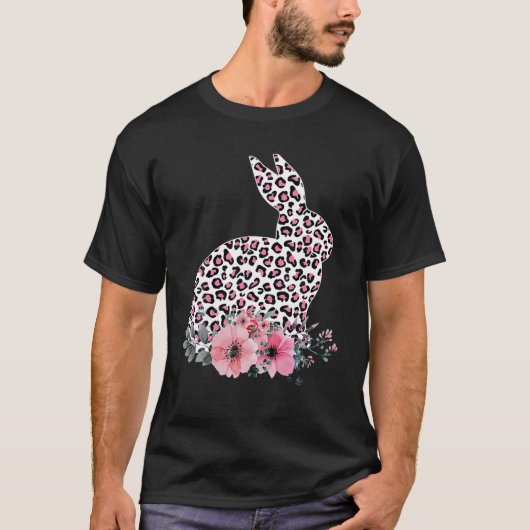 T-shirt Jour de Pâques Jolie Lapin Lapin Léopard Fleurs Fi (Devant)