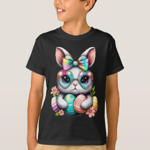 T-shirt Jour de Pâques Mignonne Rabbit Face Tie Dye Oeufs 