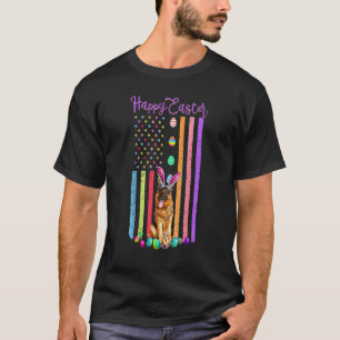 T-shirt Jour de Pâques Œufs Américains Drapeau Chien Berge