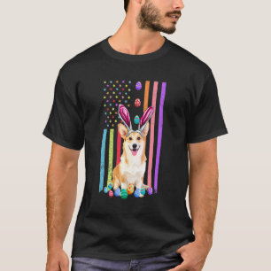 T-shirt Jour de Pâques Œufs Drapeau Américain Corgi Chien