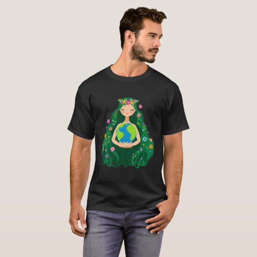 T-shirt Jour des Mères Verts Gaia Sauvez notre planète (Devant entier)