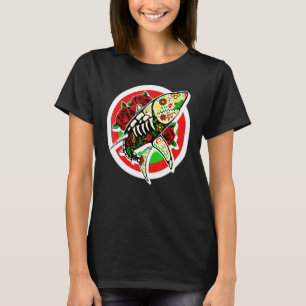 T-shirt Jour Des Morts Requin Crâne De Sucre Floral Mexiqu