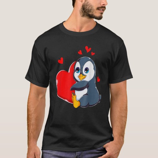 T-shirt Jour des Valentines de Pingouin mignonne Tenir le  (Devant)
