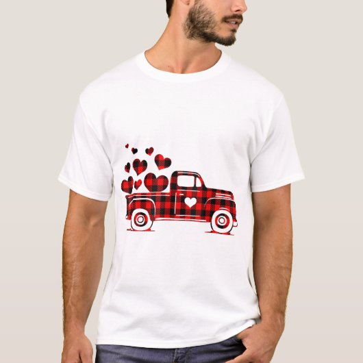 T-shirt Jour des Valentines Joyeuses du Camion Rouge Plaid (Devant)