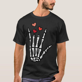 T-shirt Jour des Valentines Squelette amour main Poche Asl