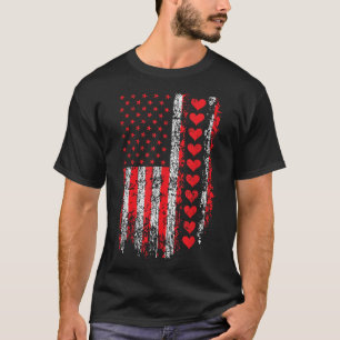 T-shirt Jour des Valentines vintages American Flag Hearts