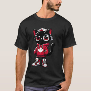 T-shirt Jour du Canada Drôle Mignon Chat Noir Drapeau du C