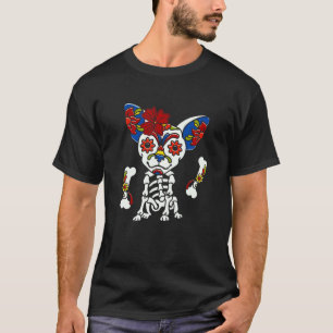 T-shirt Jour Du Crâne Mexicain Morte Chihuahua Flor
