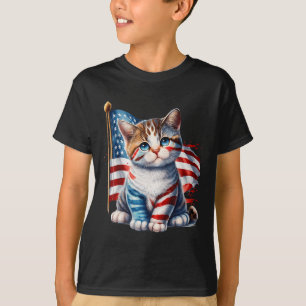 T-shirt Jour du Souvenir Chat Drôle Chat 4 Juillet Patriot