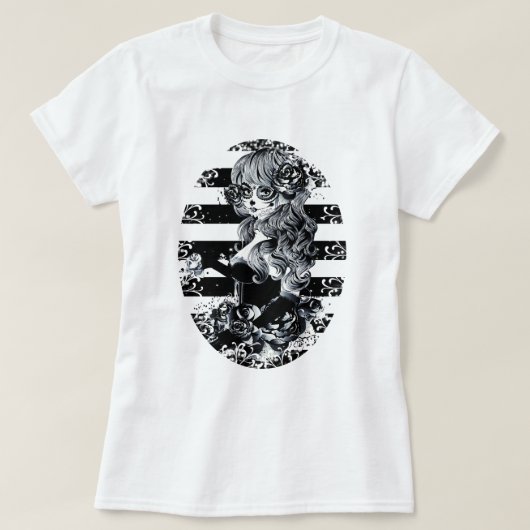 T-shirt Jour noir et blanc de la bande du crâne de sucre m (Design devant)