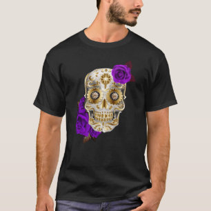 T-shirt Jour Unique Du Crâne De Sucre Des Roses Violets Mo