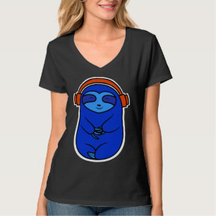 T-shirt Joy Blue Sloth Écouter De La Musique