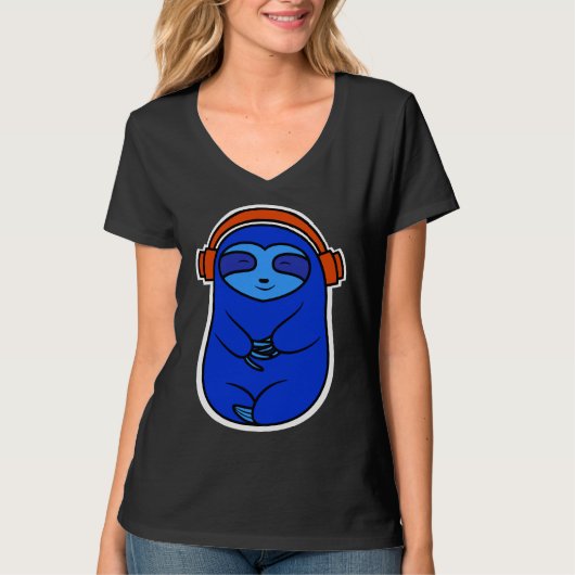 T-shirt Joy Blue Sloth Écouter De La Musique (Devant)
