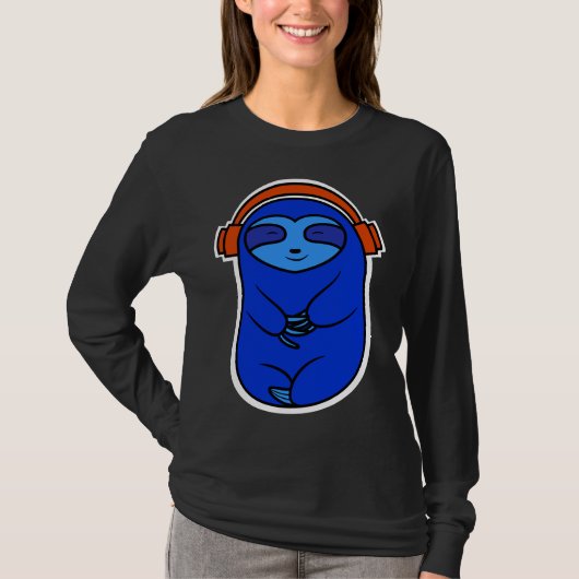 T-shirt Joy Blue Sloth Écouter De La Musique (Devant)