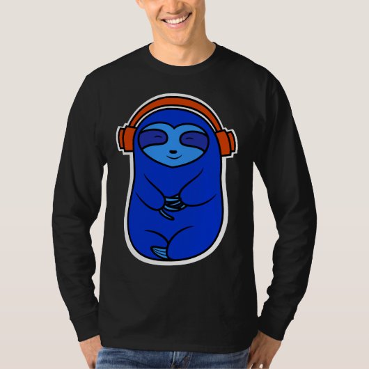 T-shirt Joy Blue Sloth Écouter De La Musique (Devant)