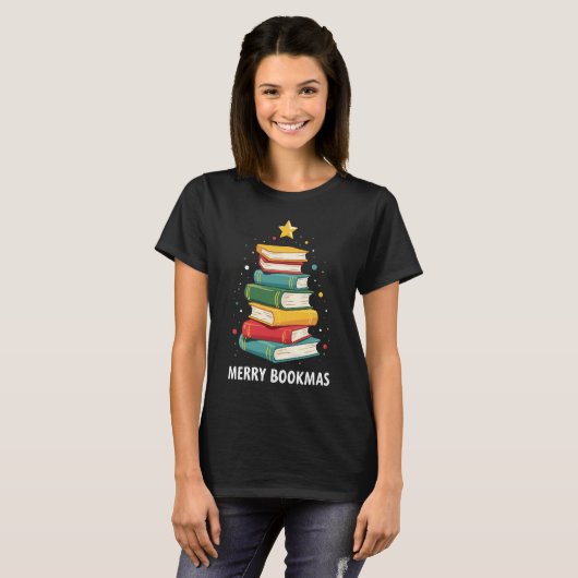 T-shirt Joy Bookmas - Festive Book Stack for Book Lovers (Devant entier)