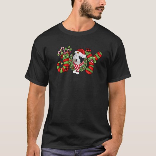 T-shirt Joy Christmas Sheepadoodle Dog Santa Pajamas Xmas (Devant)