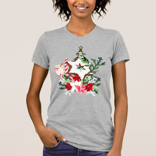 T-shirt JOY Christmas Tree Flowers Candy Cane (Devant)