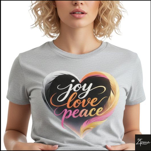 T-shirt Joy Love Peace Neon Heart Script