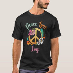 T-shirt Joy Peace Love Retro Peace Sign with Flowers