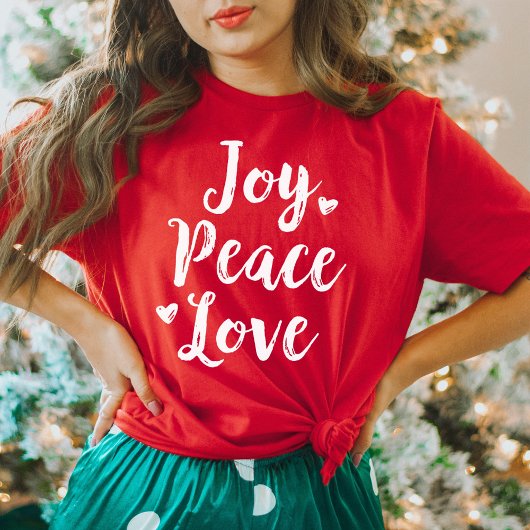 T-shirt Joy Peace Love Rouge Brossé Script Femen Vacances