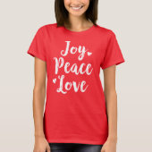 T-shirt Joy Peace Love Rouge Brossé Script Femen Vacances (Devant)
